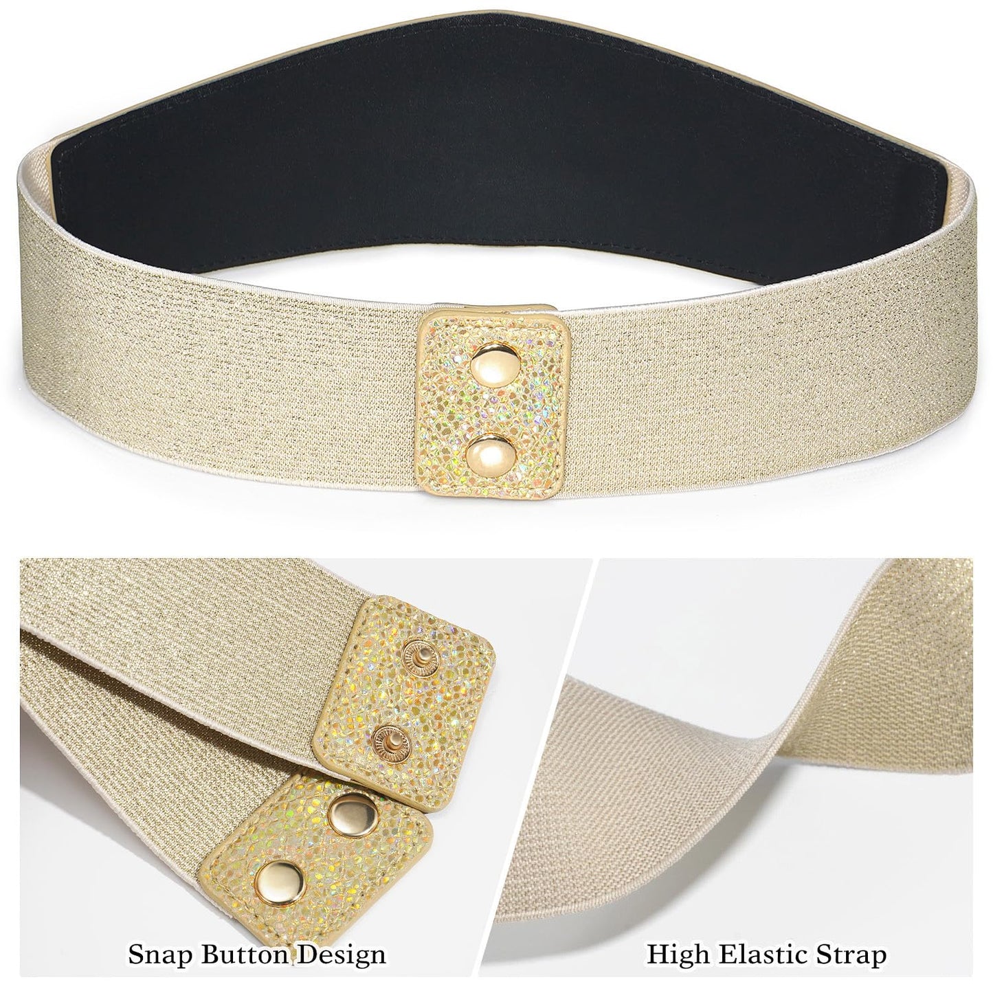 Glamorstar Women Wide Corset Belt Elastic Stretchy Waist Belt for Dresses Gold (Bling Beige Band) 63cm/25in