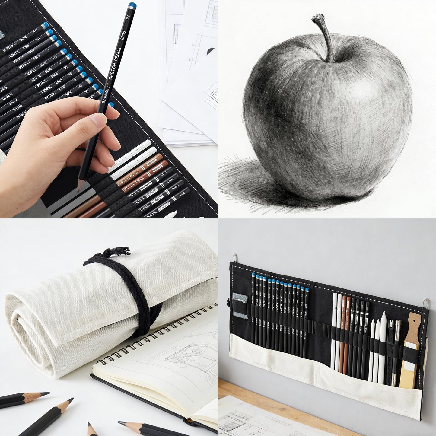 LEONHOME Professional Sketching Pencil Set with Full Hardness Range (3H–14B) – Graphite & Charcoal Pencils with Portable Canvas Pouch