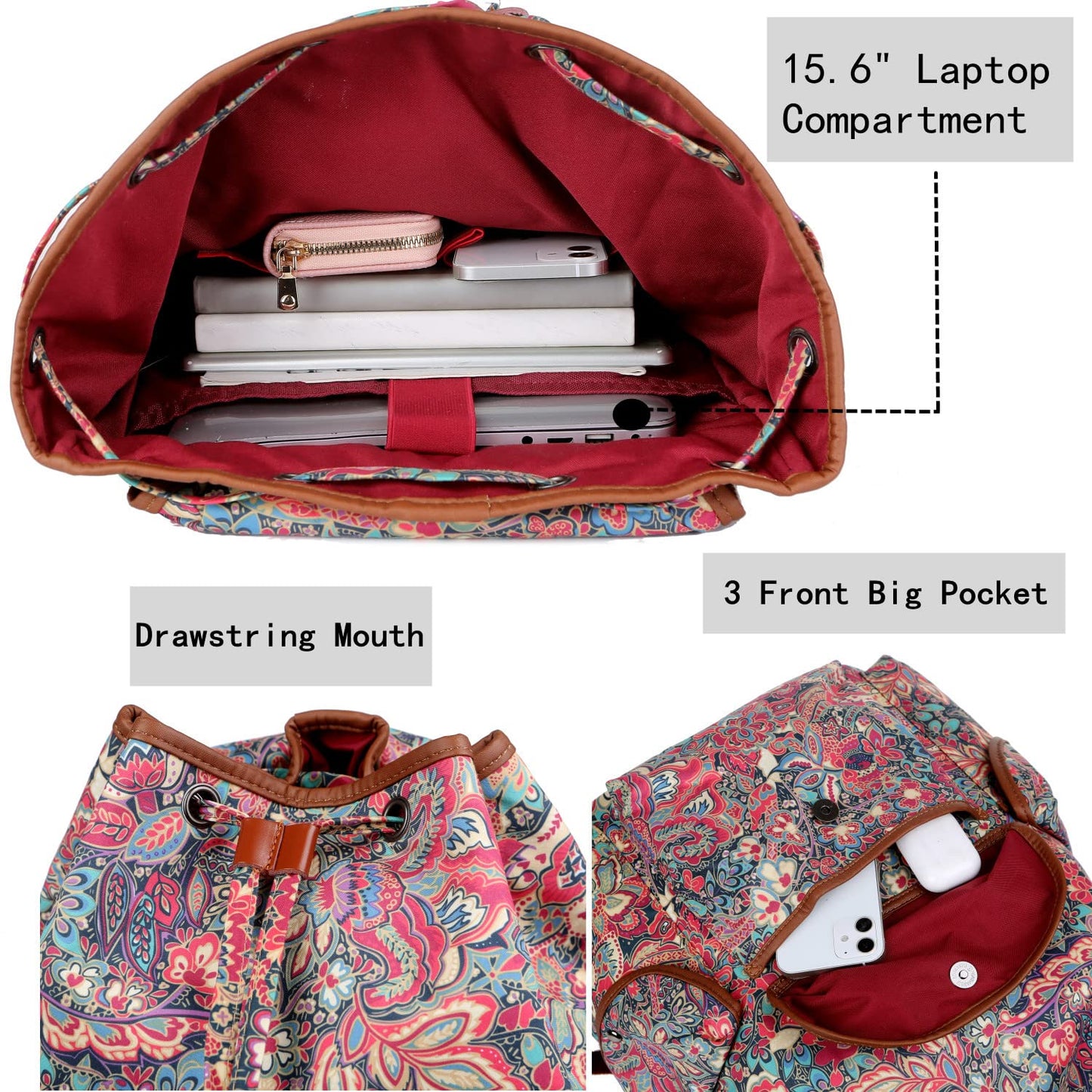 Baosha Large Women Laptop Backpack 15.6 inch Computer Backpack Travel Hiking Backpack With Free Toiletry bag CN-01 (HS)