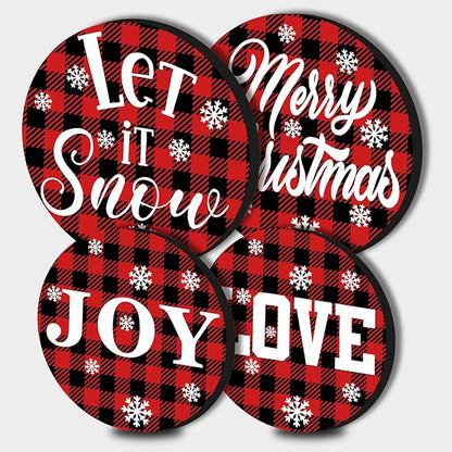 Xmas Decor Electric Stove Burner Covers，4 Pcs Halloween Decor Round Stove Burner Covers，8 Inches and 10 Inches，Gas Stove Burner Cover,Metal Cooktop Red Black Grid Decorative，Home Decor,Kitchen Decor