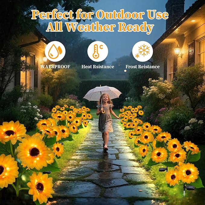 Outdoor Solar Garden Stake Lights,Upgraded LED Solar Powered Light with 3 Sunflower, Waterproof Solar Decorative Lights for Garden, Patio, Backyard (2 Pack 8 Flower)