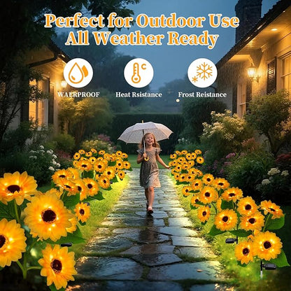 Outdoor Solar Garden Stake Lights,Upgraded LED Solar Powered Light with 3 Sunflower, Waterproof Solar Decorative Lights for Garden, Patio, Backyard (2 Pack 8 Flower)