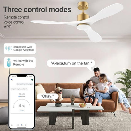 cumilo 52" Smart Ceiling Fans with Lights Remote,Quiet DC Motor,Dimmable,Gold and White Outdoor Indoor Ceiling Fan,Control with Voice Alexa App, for Modern Bedroom Patios