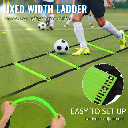 Camkinger Fixed Rung Agility Ladder, 20ft, 12 Rungs No Tangle Speed and Agility-Training Equipment for Soccer Footwork Coaching Ladders with Carrying Bag, Ground Stakes for Adults, Youth Kids, Green