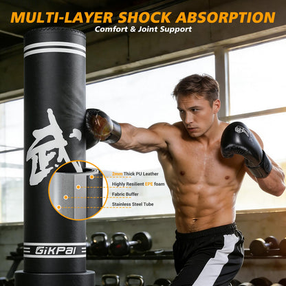 GIKPAL Freestanding Punching Bag for Adults 67'' Heavy Boxing Bag with Boxing Gloves, No Spring Low-Noise Standing Bag for Home Office Kickboxing (Black 02)