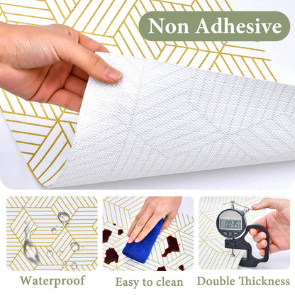 Shelf Liners for Kitchen Cabinets 12in x 20FT, Non Adhesive Cabinet Liner Strong Non-Slip Thickened Gold Geometric Drawer Liner, Easy to Clean for Shelf, Cabinet with Knife and Tape Measure