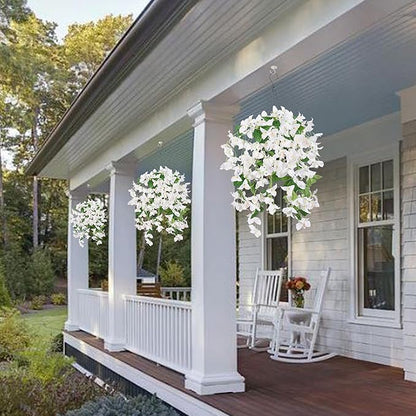 2PCS Bougainvillea Artificial Hanging Flowers Plants for Outdoors Outside Fall Decoration, Faux Silk Flowers Fake Vines UV Resistant Look Real Realistic for Front Door Porch Planter Balcony, White