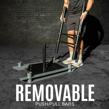 QUICKPLAY Weighted Push/Pull Sled - Heavy Duty Steel Strength & Conditioning Sled - Build Explosive Power, Speed & Agility - Folding, Compact Design - for 50mm Olympic Plates (Full Sled)