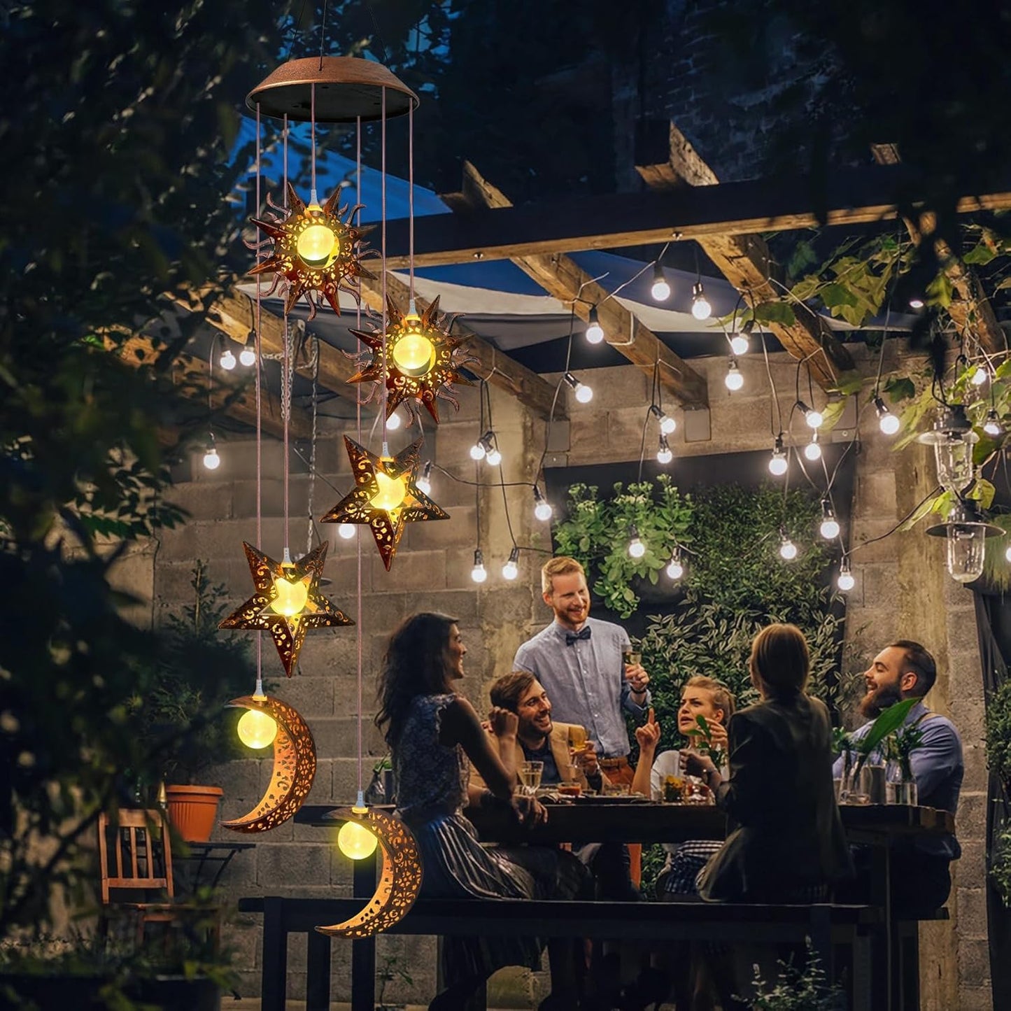 Solar Wind Chimes for Outdoor Lights Sun Moon Star for Women Mom Wife Hanging Decor Outdoor Sympathy Wind Chimes for Garden Patio Balcony Birthday Womens Gifts