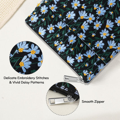 Dadanism 9-11 Inch Embroidered Daisy Padded Carrying Case Protective Tablet Sleeve for iPad A16 11th Gen 11"/10th Gen 10.9", iPad Air 11"/Pro 11"/Air 5th 4th 10.9", Galaxy Tab A11+ Plus 11", Black