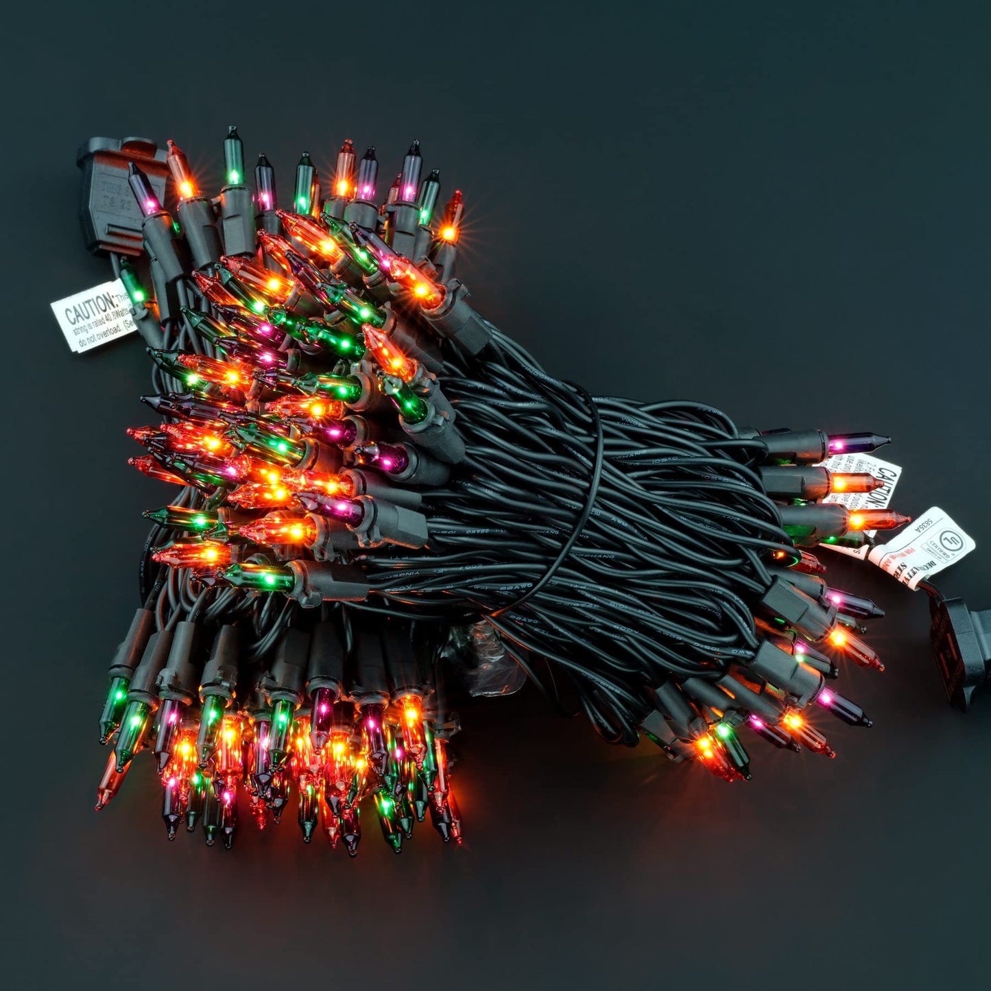 YULETIME 200 Orange Green Purple String Lights, 2-Set 33' 100 ct Black Wire