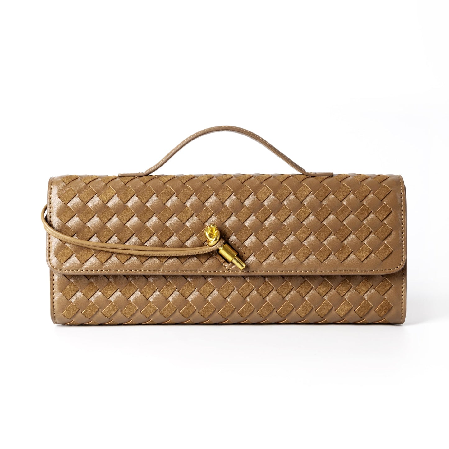 Joryin Woven Purse For Women Evening Clutch Woven Leather Handbags Crossbody Bag Suede Purse Formal Evening bag, Acorn