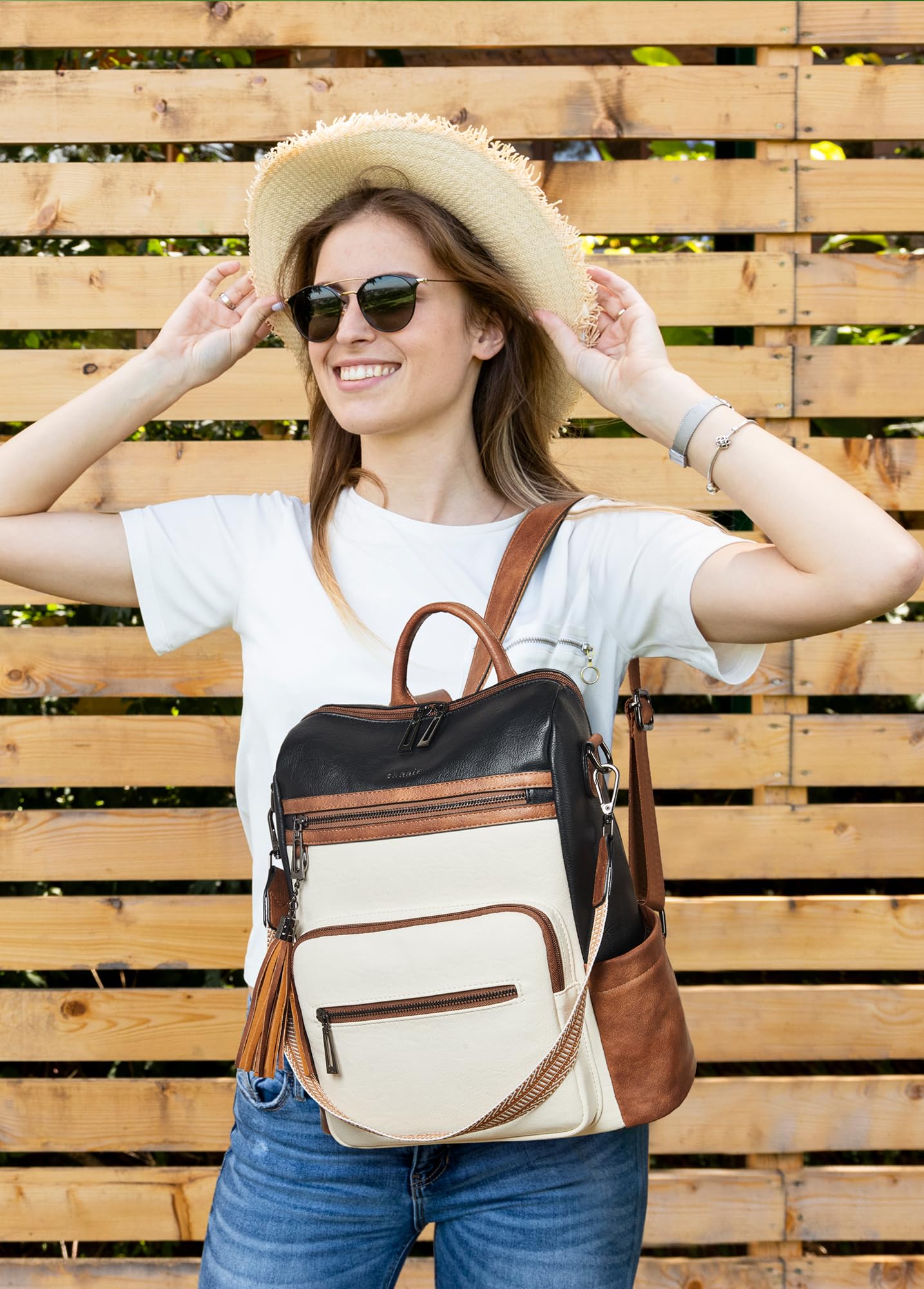 Shrrie Backpack Purse for Women Leather Fashion Designer Travel Backpack Convertible Shoulder Satchel Bag for College Work