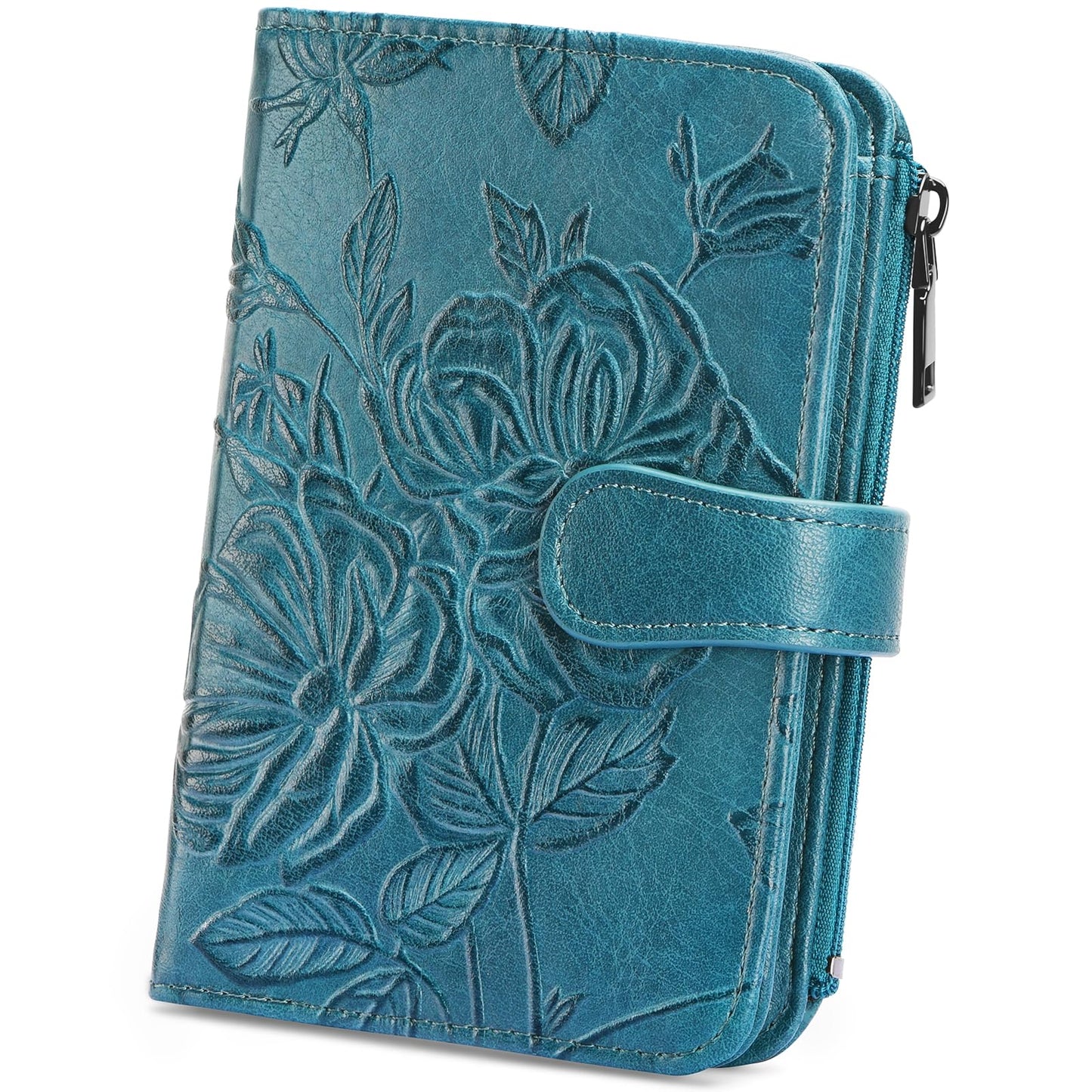 FORUWISH Small Wallet Women RFID Embossed Vegan Leather Credit Card Holder Wallet for Women Bifold with Zipper Coin ID Window Pocket