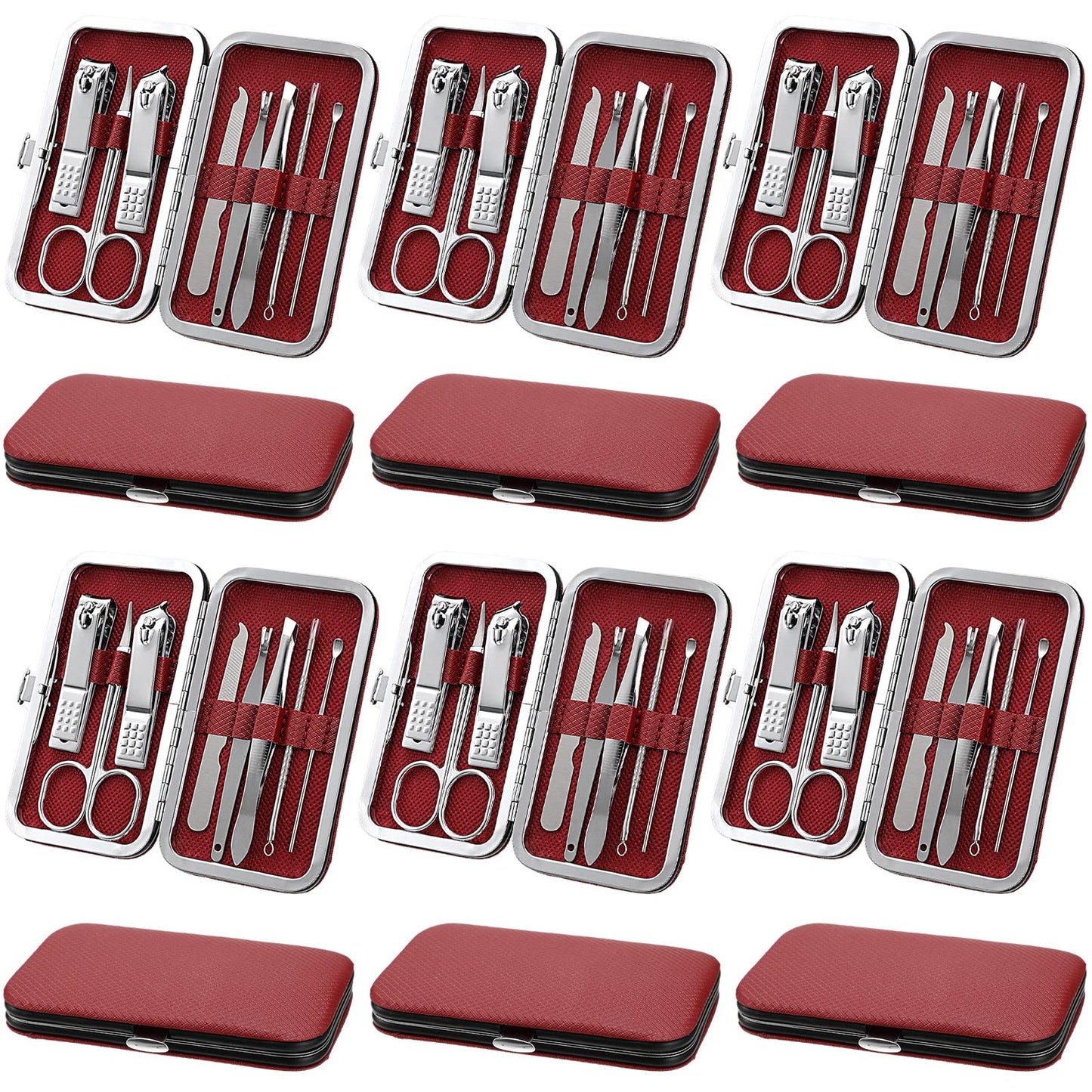 Geosar 12 Sets Manicure Set Nail Clippers Pedicure Kit 8 in 1 Grooming Stainless Steel Kits Nail Care Tools with Travel Case for Employee Coworker Teachers Nurse Gifts(Wine Red)