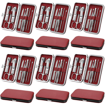 Geosar 12 Sets Manicure Set Nail Clippers Pedicure Kit 8 in 1 Grooming Stainless Steel Kits Nail Care Tools with Travel Case for Employee Coworker Teachers Nurse Gifts(Wine Red)