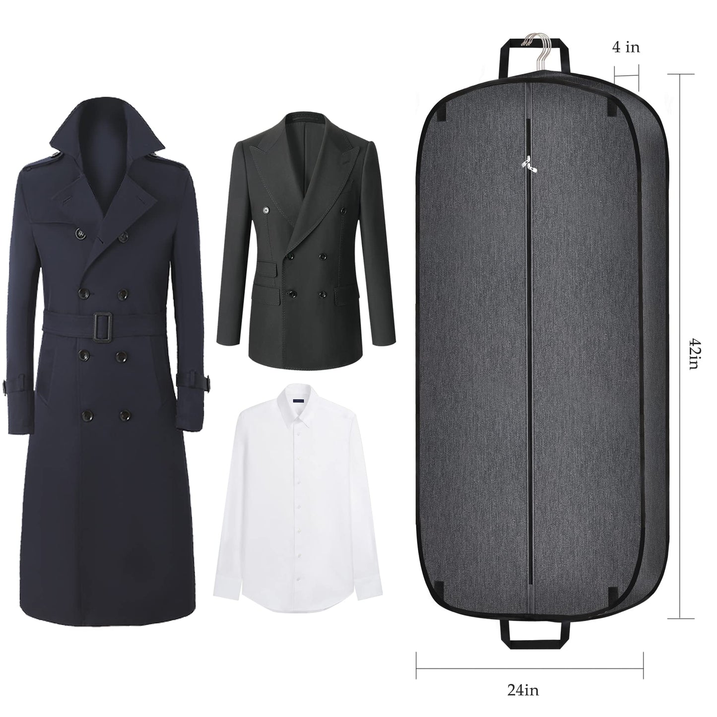 Limoomil Heavy Duty Waterproof Garment Bag for Travel, Tear Resistance Suit Bag for Men Travel for Suits, Tuxedos, Coats, Uniform. 42 inch, Darkgrey, 2 Pack.…