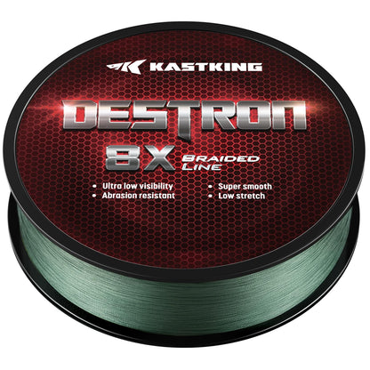 KastKing Destron Braided Fishing Line, Moss Green, 8 Stands, 65LB, 150Yds