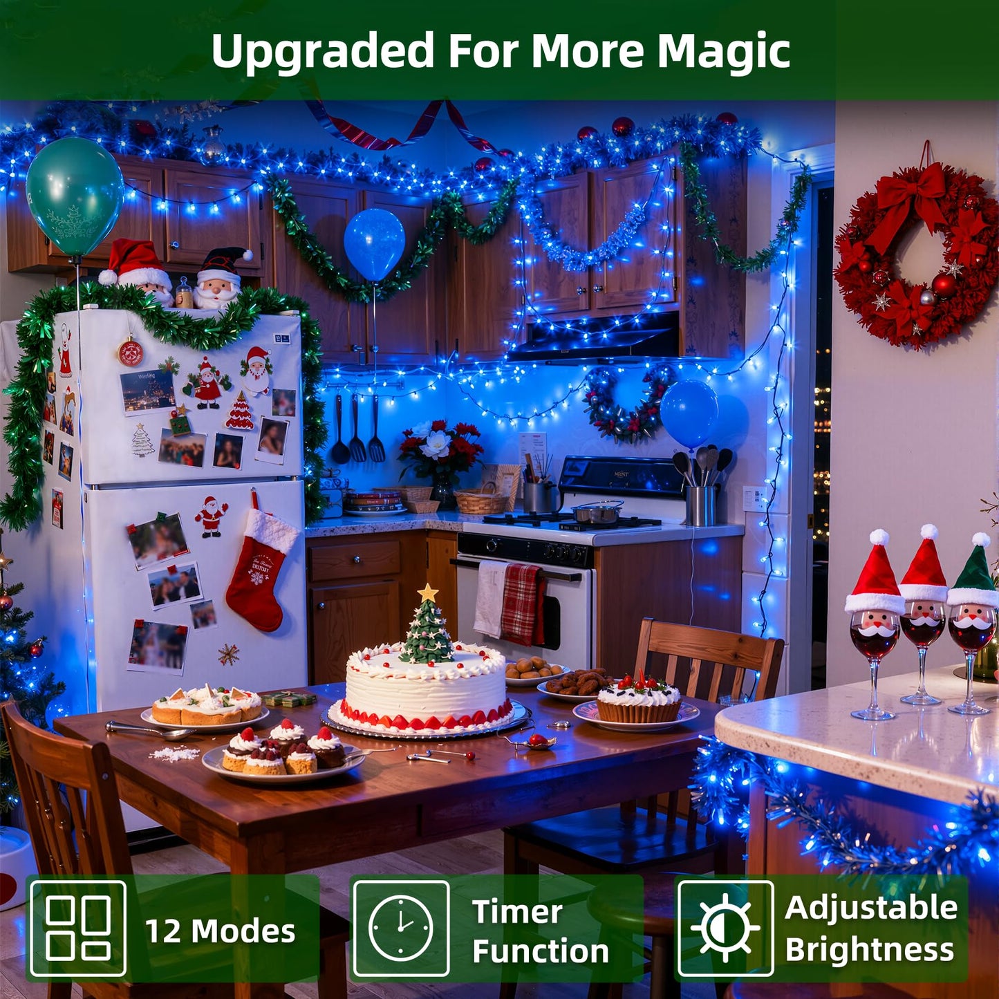 QUHUATU 750 LED 240FT Christmas Lights Outdoor,12 Lighting Modes Christmas String Lights with Timer, Dimmable BlueLED StringLightsWaterproof for Yard Tree Wedding Party Holiday Decor Blue