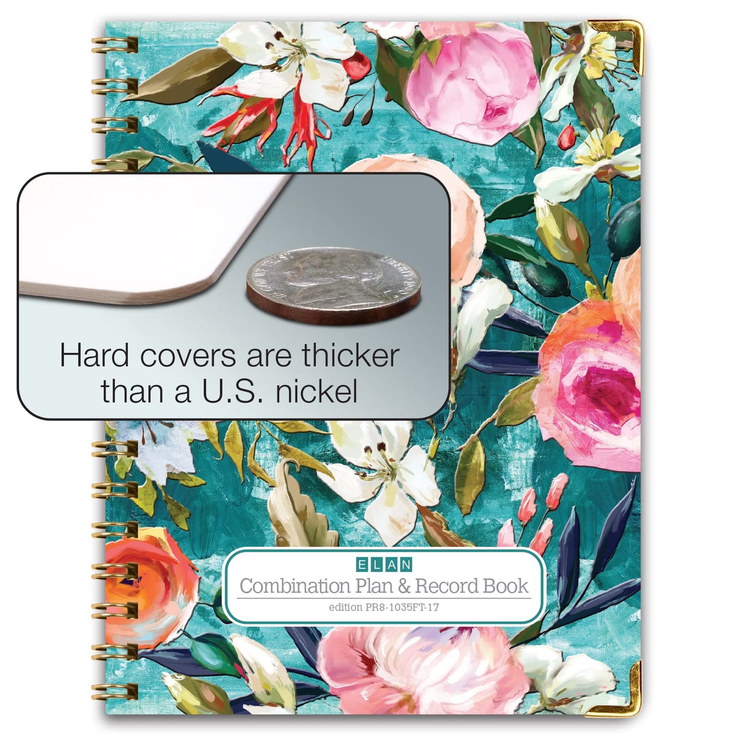 Elan Publishing Company HARDCOVER Combination Plan and Record Book - 8 Period Teacher Lesson Planner (Teal Floral)