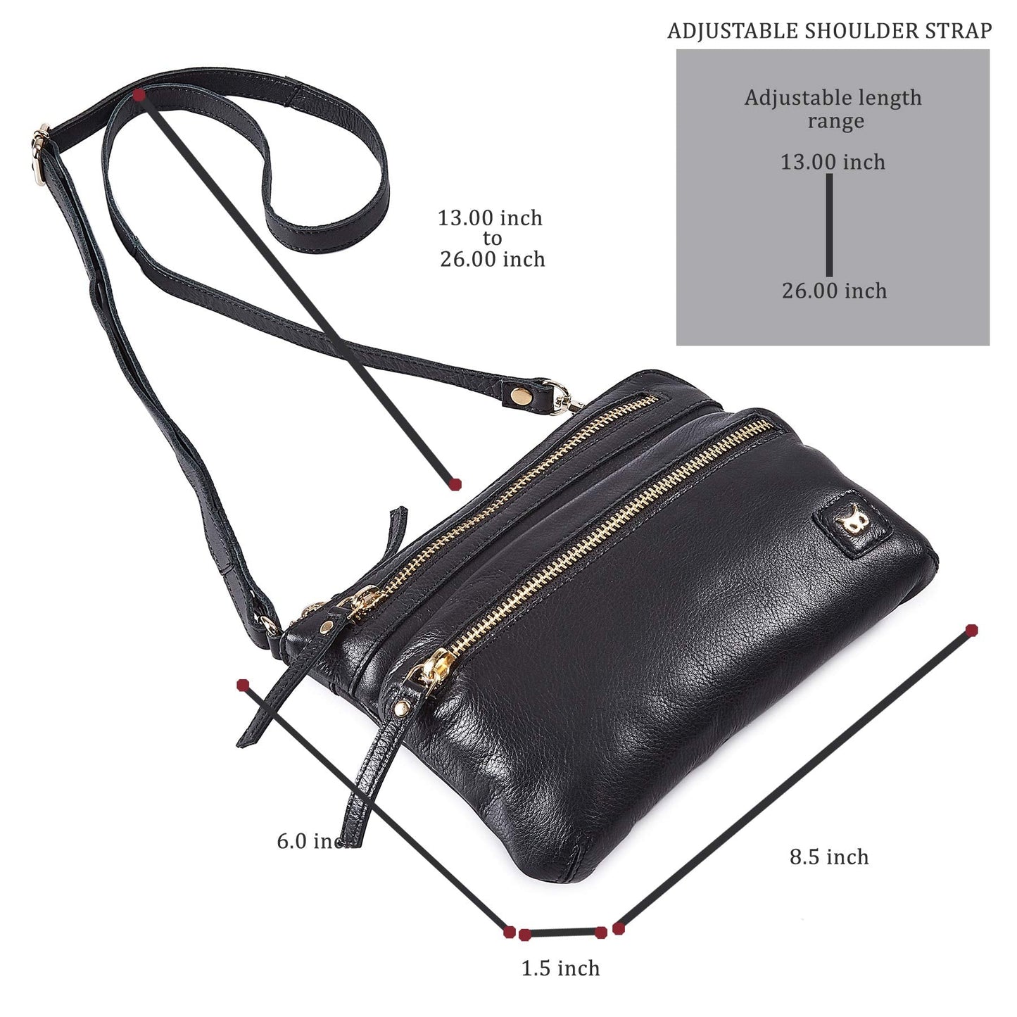 Small Crossbody Bags for Women Leather Sling Purse with Adjustable Strap Multi Pocket Cross Over for Travel & Gift (Black Nappa)