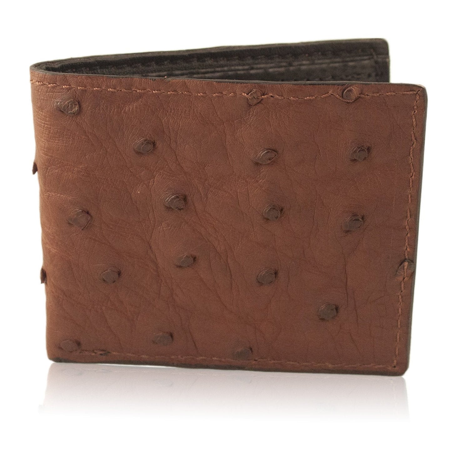 Brown Genuine Ostrich Skin Leather Bifold Wallet Handmade with 6 Card Slots