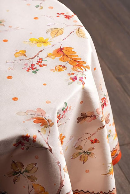 Maison d' Hermine Table Cloth Round Table 100% Cotton 69 Inches Fall Tablecloth Reusable Everyday Use for Thanksgiving Christmas Decorations Dining Farmhouse Party (Kelim - Prairie)