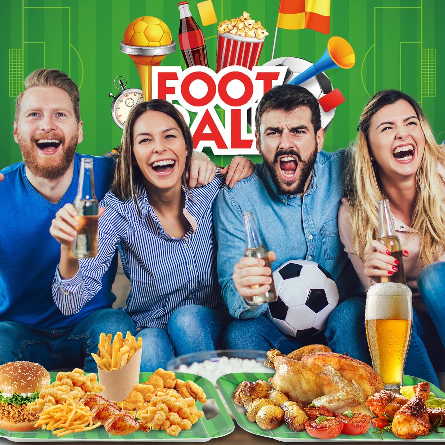 gisgfim 2Pcs Soccer Serving Trays 16.1 X 11.1 Inch Large Melamine Soccer Stadium Platters with Handles Soccer Food Serving Dishes Snack Dessert Trays Decor for Soccer Ball Birthday Party Decorations