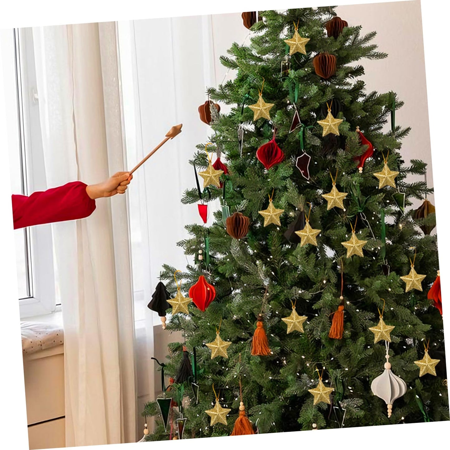 30 Pcs Star Ornaments Christmas Star Pendant Hanging Christmas Ornaments Jewelry Gold Glitter Tree Festival Decorations 3D Charm Celebrity