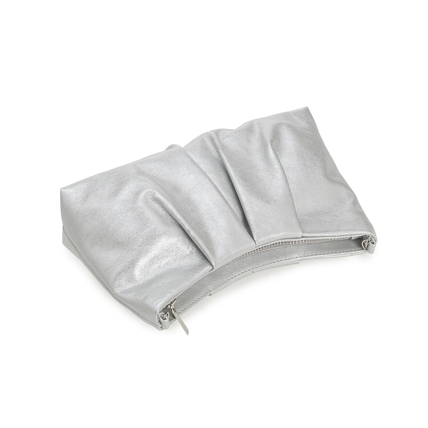 CHARMING TAILOR Women Clutch Bag Dressy Formal Handbag Pleated PU Clutch Purse for Cocktail Prom Wedding Party (Silver)