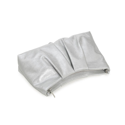 CHARMING TAILOR Women Clutch Bag Dressy Formal Handbag Pleated PU Clutch Purse for Cocktail Prom Wedding Party (Silver)