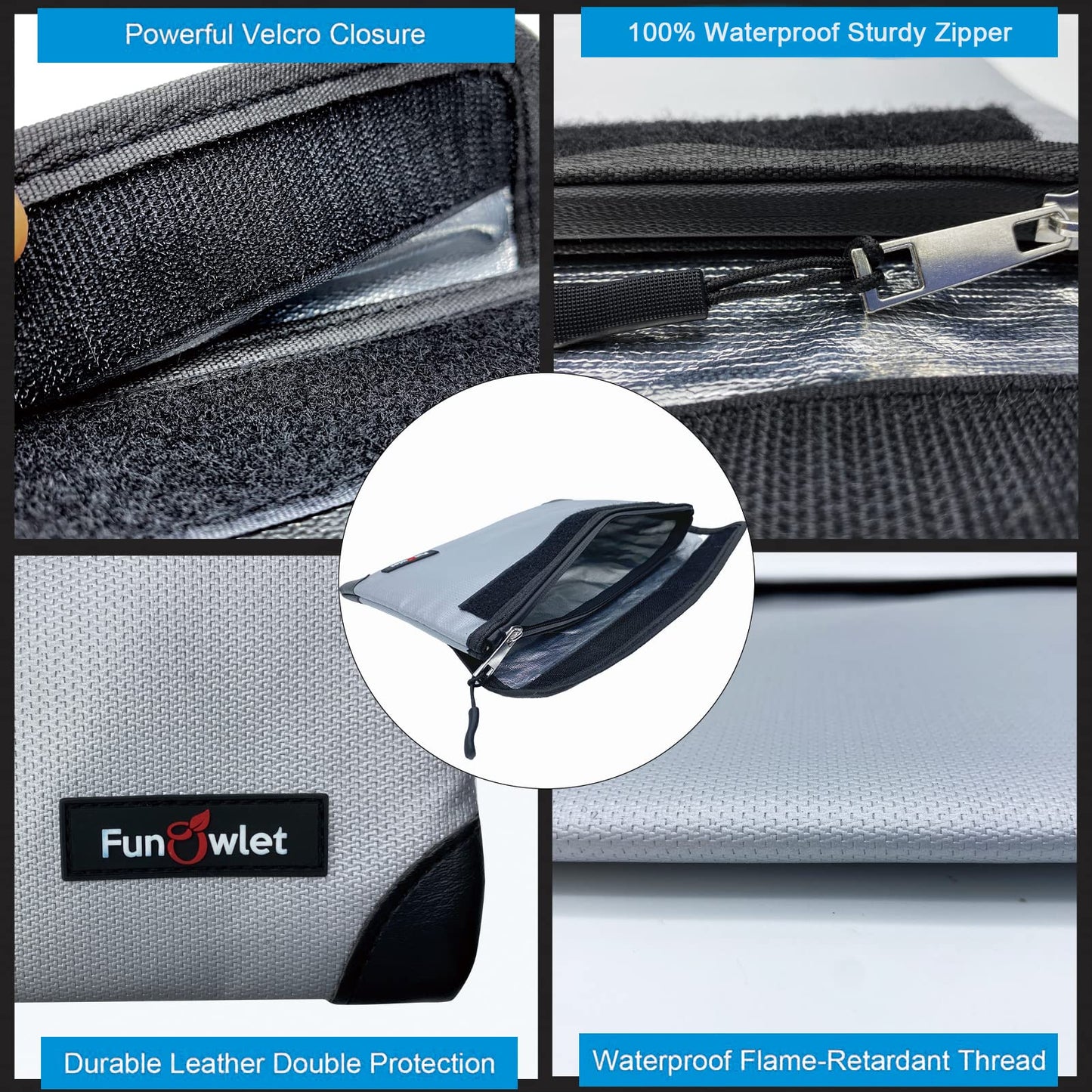 Fireproof Waterproof Money Document Bag - with 4200°F Heat Insulated, Safe Fireproof Storage Pouch with Zipper, Upgraded 8 Layers of Functional Materials for Documents,Valuables (11"x7.7", Gray)