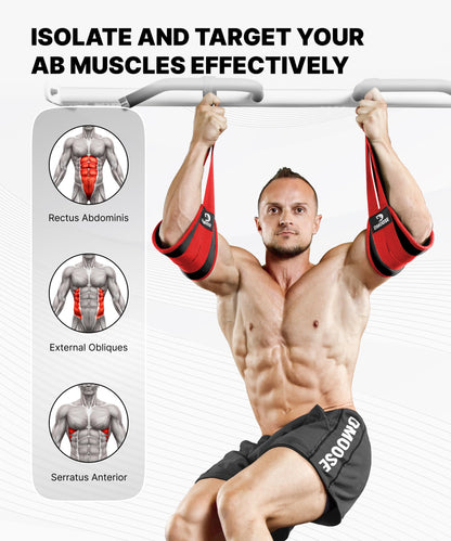 DMoose Fitness Hanging Ab Straps for Pull Up Bar & Core Strength Training - Soft Padded Exercise Straps for Ab Swing & Leg Raises, Hang Bar Strap with 2 Steel Carabiners - Abs Equipment for Home & Gym