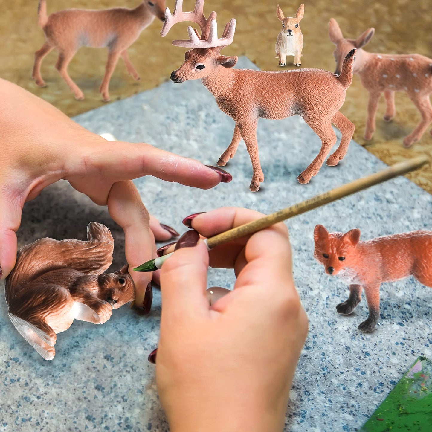 Skylety 6 Pcs Woodland Animals Figures Forest Deer Rabbit Squirrel Figurines Miniature Reindeer Family Woodland Animal Toys Cake Toppers for Wedding Birthday Party Decoration Favors