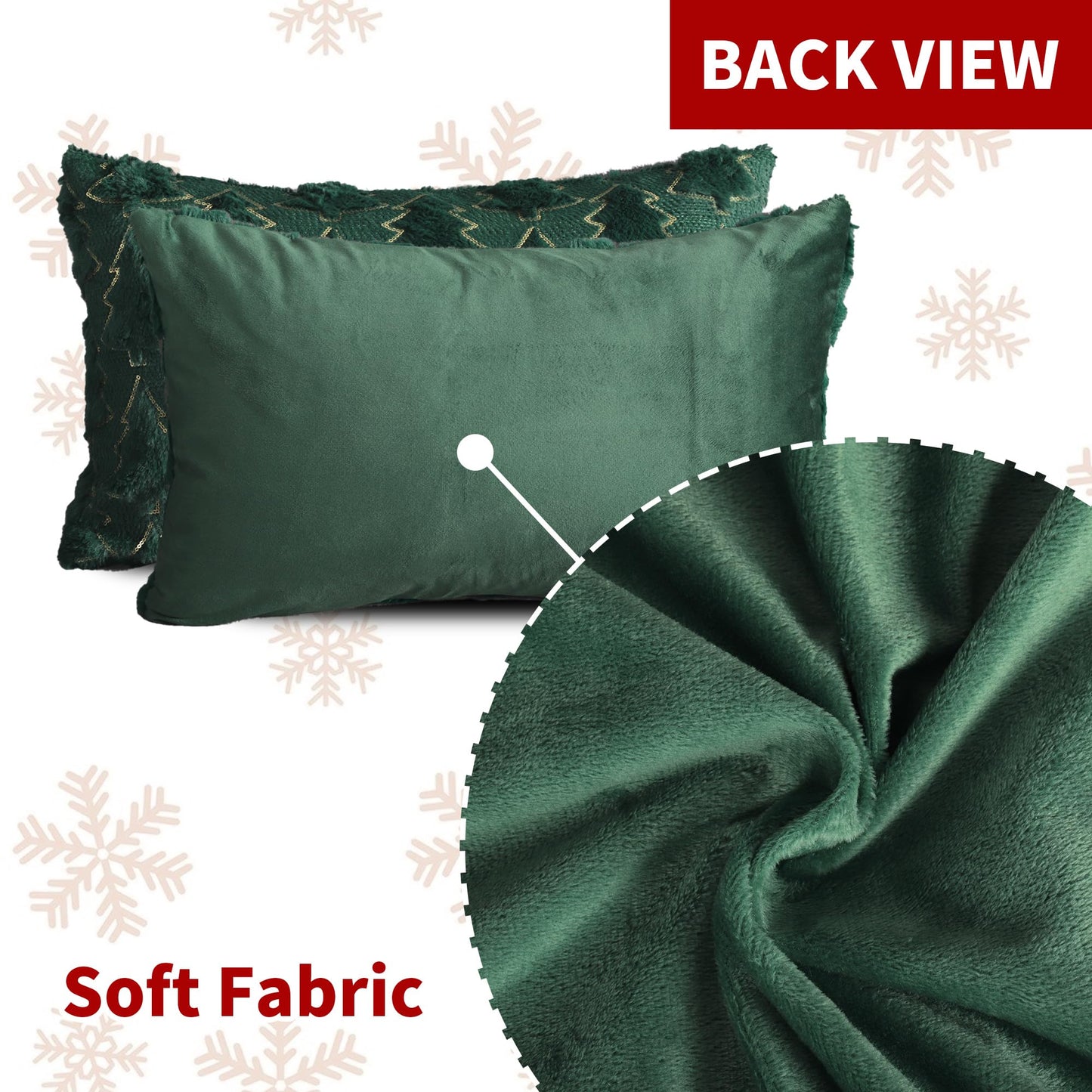 4TH Emotion Christmas Tree Decorative Lumbar Pillow Covers 12x20 Set of 2, Green Soft Plush Faux Fur Farmhouse Throw Cushion Cases for Xmas Winter Holiday Home Decorations