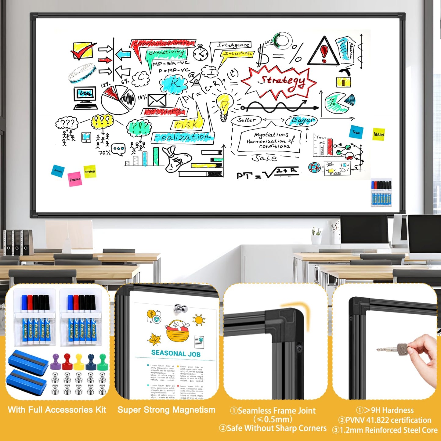 H-Qprobd 8'x4' Large Whiteboard with Aluminum Frame - 96"x48" Magnetic Dry Erase Board Commercial-Grade Wall Mounted | Ideal for Office Presentations, Classroom Teaching & Professional Workspace
