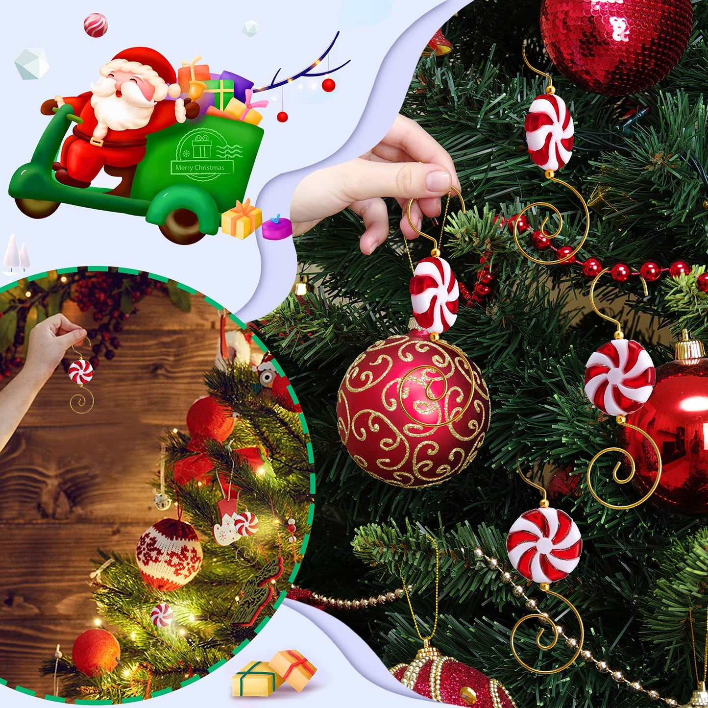 Hotop 20 Pieces Christmas Ornament Hooks Candy Ornament Hooks Candy Bead Wire Hangers Tree Decorating Hangers Decor for Christmas Tree Decoration