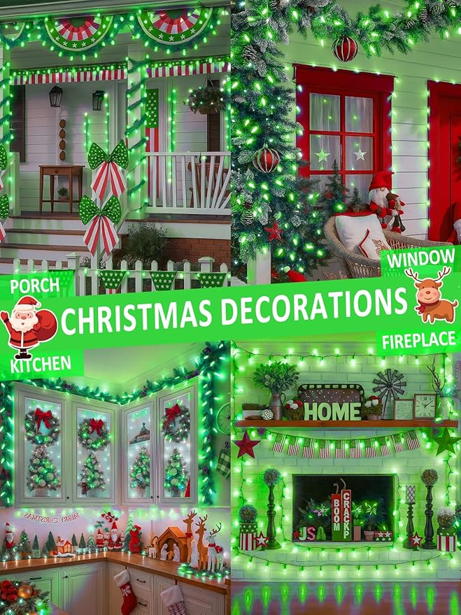 Upgraded 250LED C6 Connectable Halloween String Lights, 82FT Waterproof Green Lights for Outside, Fairy Twinkle Light Plug in with 13 Modes & Timer for Outdoor Indoor Party Tree Halloween Decorations