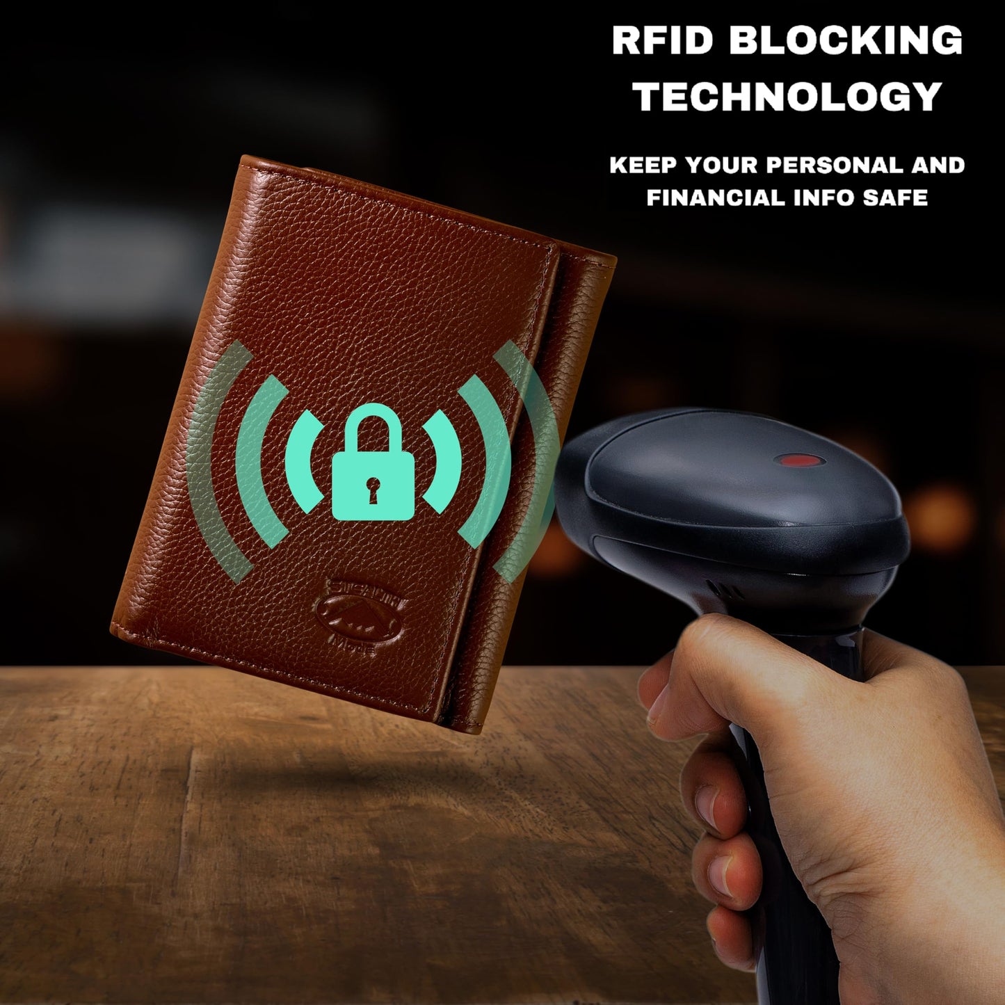 Stealth Mode Trifold Wallet - RFID Blocking Wallet with Flip ID Holder - Leather Case for Money, Credit Cards - Mens Organizer, Divided Billfold, Identity Protection - Men's Gifts (Brown Pebble)