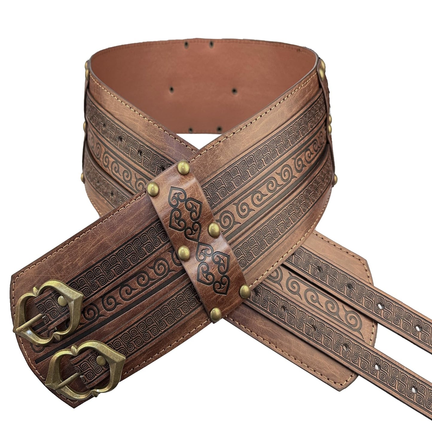 HiiFeuer Viking Wide Armor Corset Belt, Medieval Faux Leather LARP Costume (Brown)