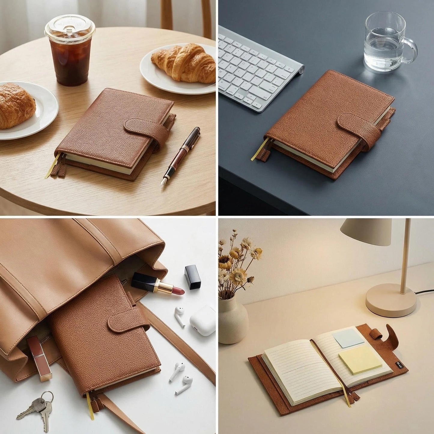 2026 New Genuine Leather A6 Notebook Cover Fits Hobonichi Cousin, Stalogy, LEUCHTTURM1917 and Midori MD Planners, with Pen Loop, Card Slots, Bookmarks and Back Pocket