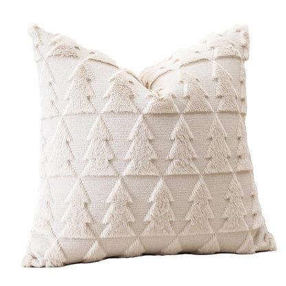 OTOSTAR Set of 1 Xmas Soft Plush Short Wool Velvet Decorative Throw Pillow Covers Square Luxury Style Cushion Case Pillow Shell for Sofa Bedroom Christmas Tree Cream Beige, 22x22 Inch