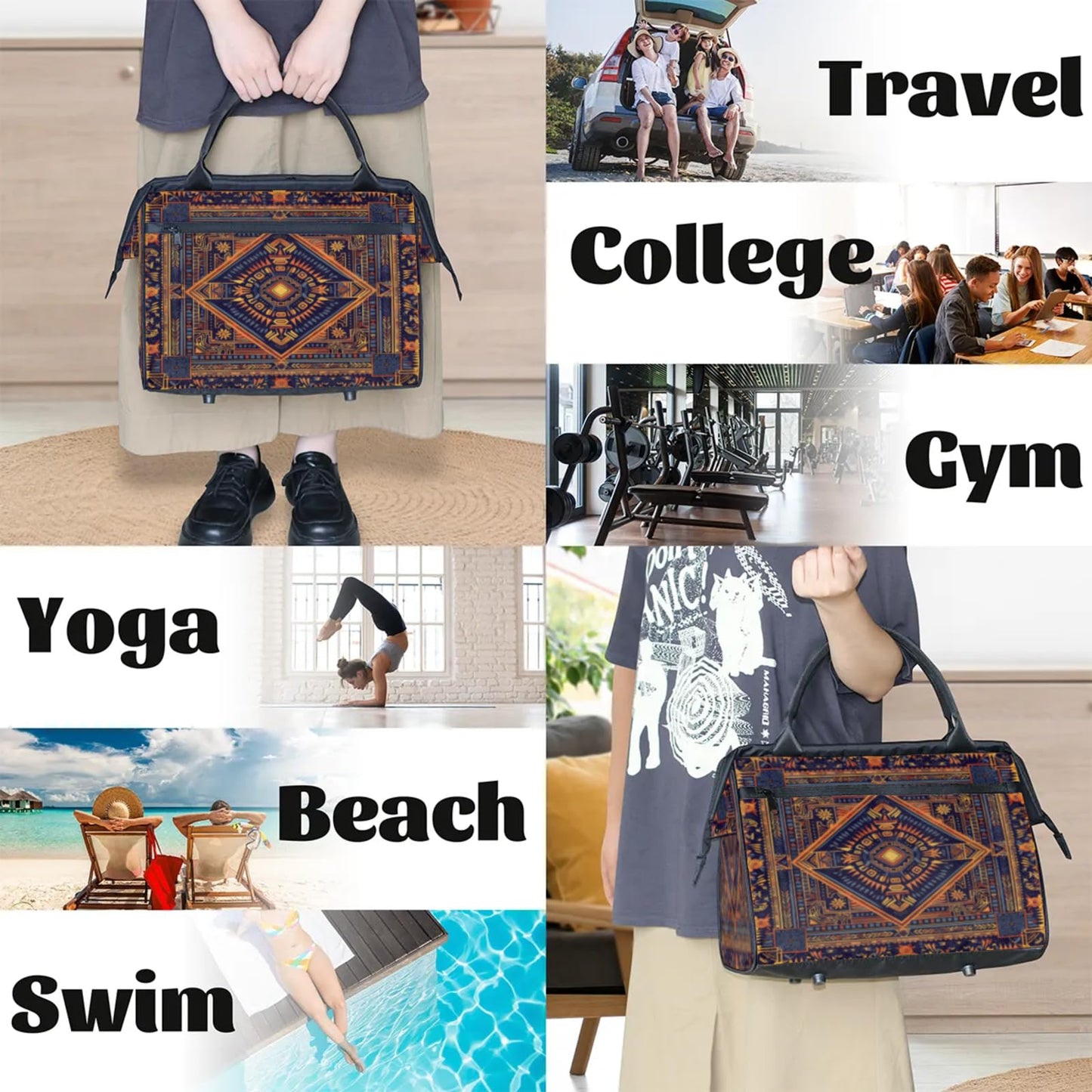 Carpet Flower Pattern Gym Bag for Women Men Travel Sports Duffel Bag with Trolley Sleeve Waterproof Sport Weekender Overnight Bags Carry On Tote Bags for Travel Gym Sport-17