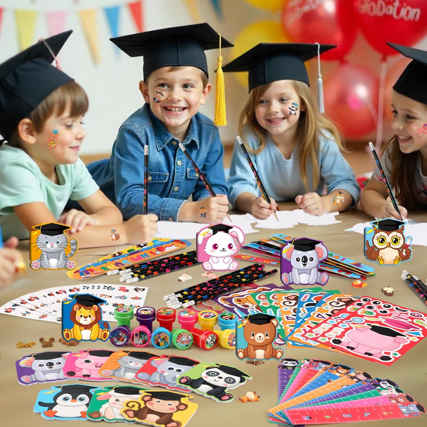 BenLouis 432 Pcs Graduation School Stationery Set Party Favors Preschool Kindergarten Classroom Gift Prizes Bulk for Kids Students Congrats Grad Goodie Bags Stuffers（Graduation Animals）