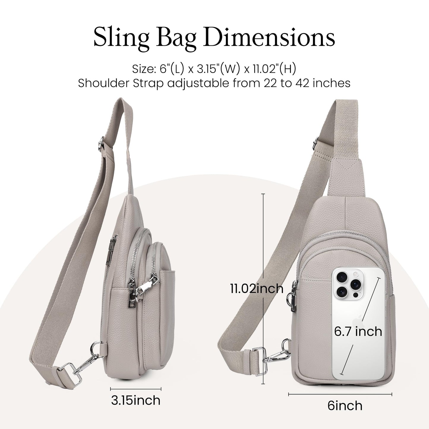 befen Soft Real Leather Small Sling Bag for Women Anti Theft Crossbody Bags Fanny Packs Travel Purses with RFID Blocking Card Slots Beige Grey