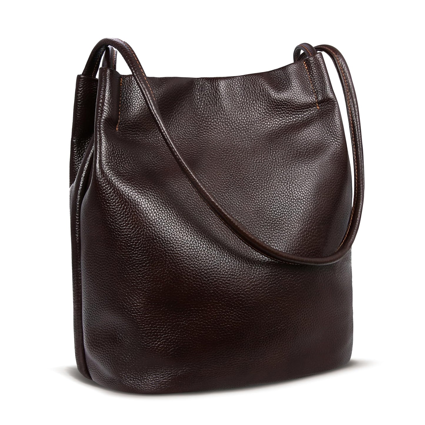 Iswee Bucket Bag for Women Genuine Leather Shoulder Bag Coffee Brown Large Hobo Purse for 2025 Fashion Designer Purse with Magnetic Snap Closure (Coffee-Lichee)