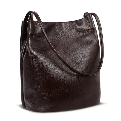Iswee Bucket Bag for Women Genuine Leather Shoulder Bag Coffee Brown Large Hobo Purse for 2025 Fashion Designer Purse with Magnetic Snap Closure (Coffee-Lichee)
