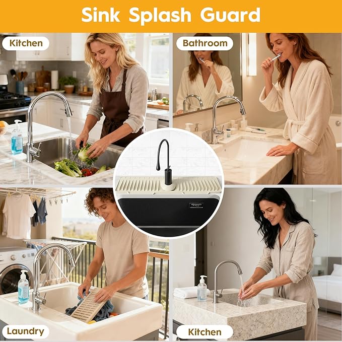 16" Silicone Faucet Mat for Kitchen Sink Released in 2025/12TH, 8° Slope Fast