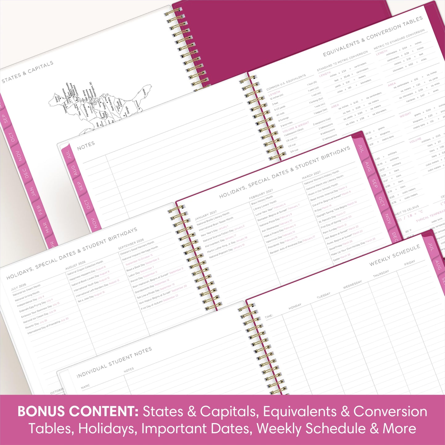 Blue Sky Kelly Ventura 2026-2027 Weekly and Monthly Academic Year Teacher Lesson Planner Calendar, July 2026 - June 2027, 8.5" x 11", Flexible Cover, Wirebound, Laminated Tabs, Storage Pocket, Magnetic & Snap In Book Marks, Includes Stickers, Summertime B