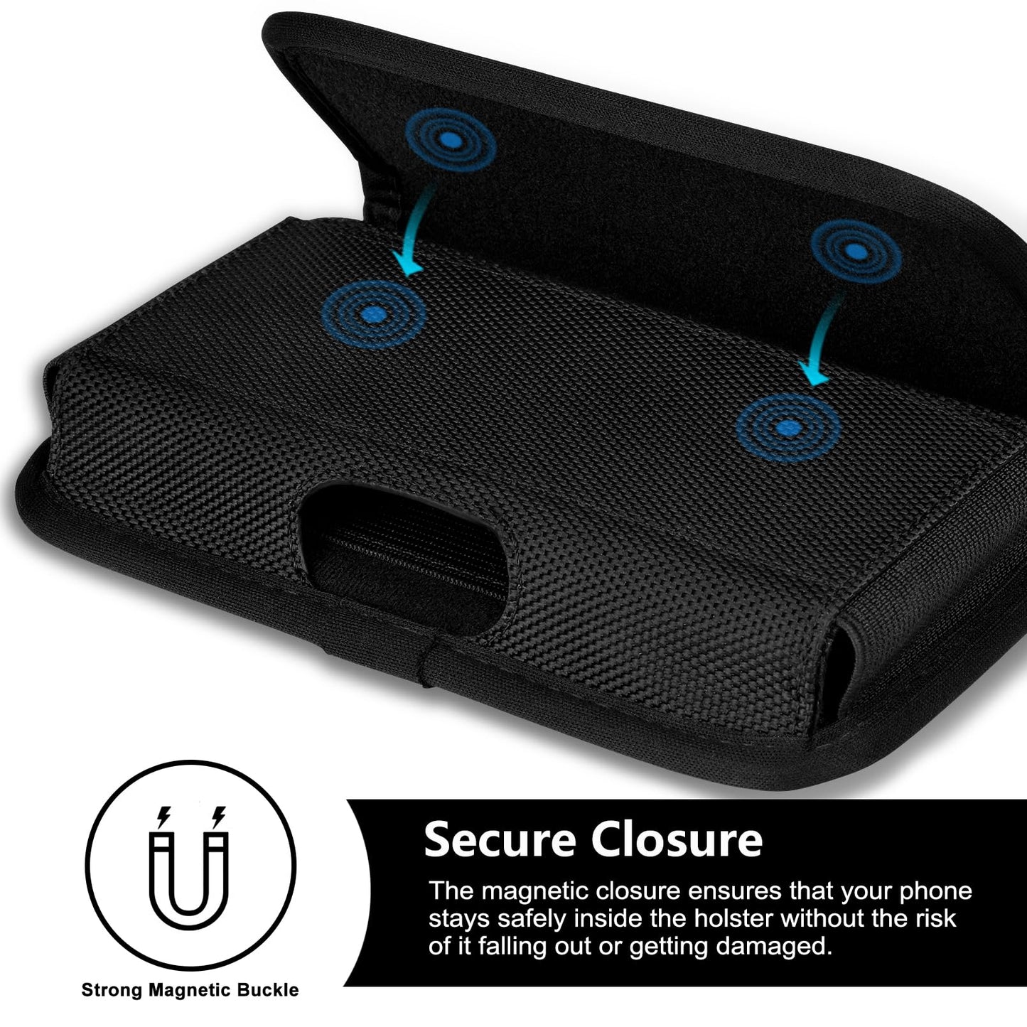 ykooe Rugged Nylon Holster Compatible with iPhone 17 16 15 14 13 12 & Pro Models, Galaxy S25, S24, S23, S22,S21 Cell Phone Belt Holder for Men, Black - L